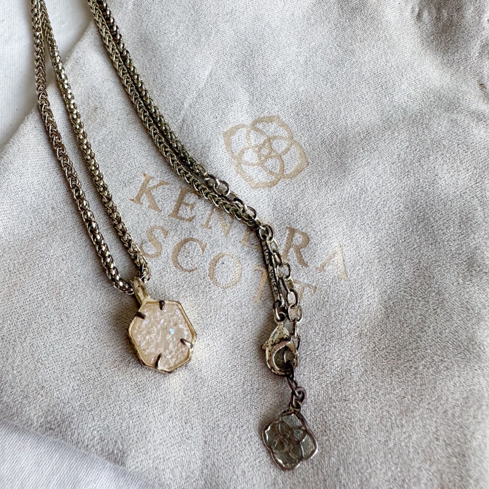Kendra Scott Long Iridescent Drusy Necklace - Gold Chain